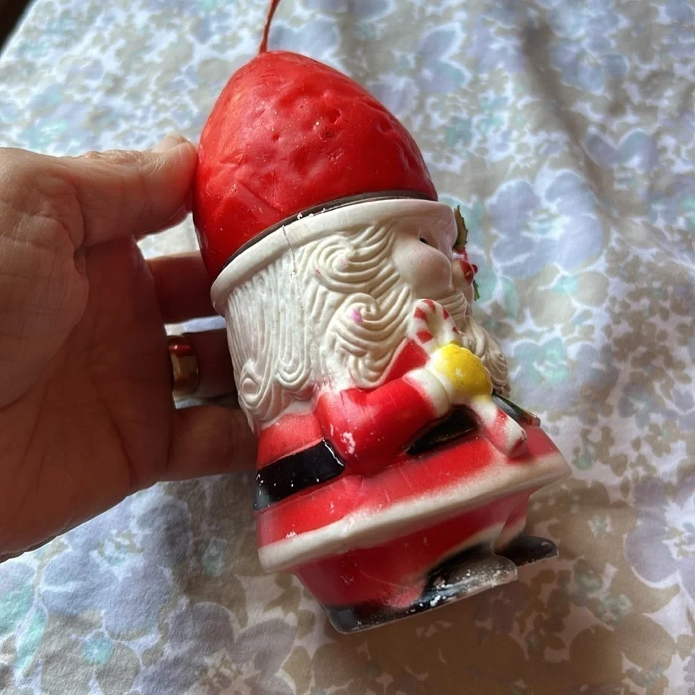 Santa Claus Vintage Plastic Figurines with Candle Hats